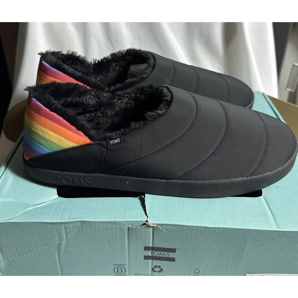 TOMS Men's Ezra Slipper Size 12 Black Matte Rainbow Hard Soles Soft NIB NEW